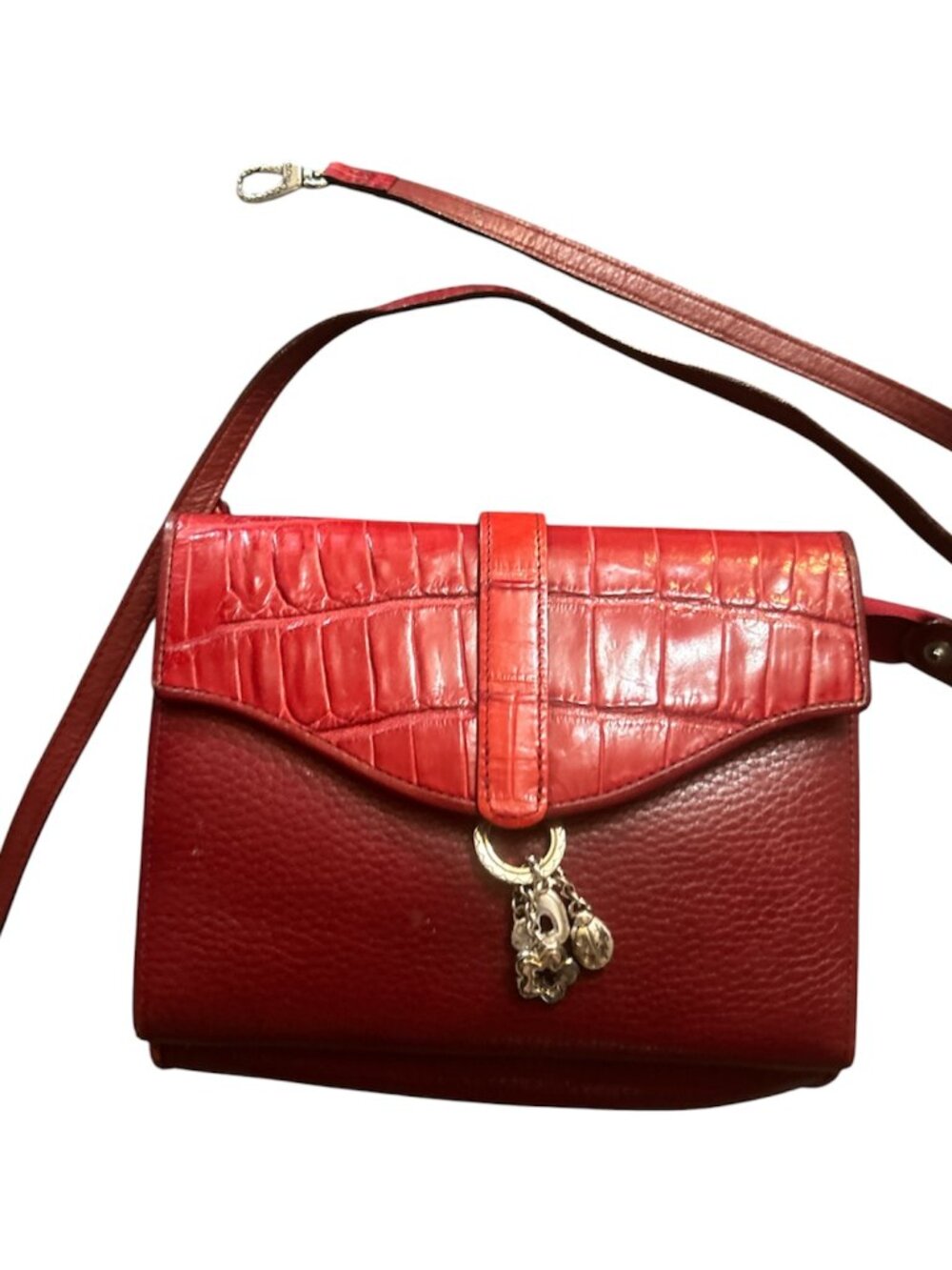 Brighton Vintage Red Shoulder Bag 7.5" x 7 Croc #Embossed Red Leather